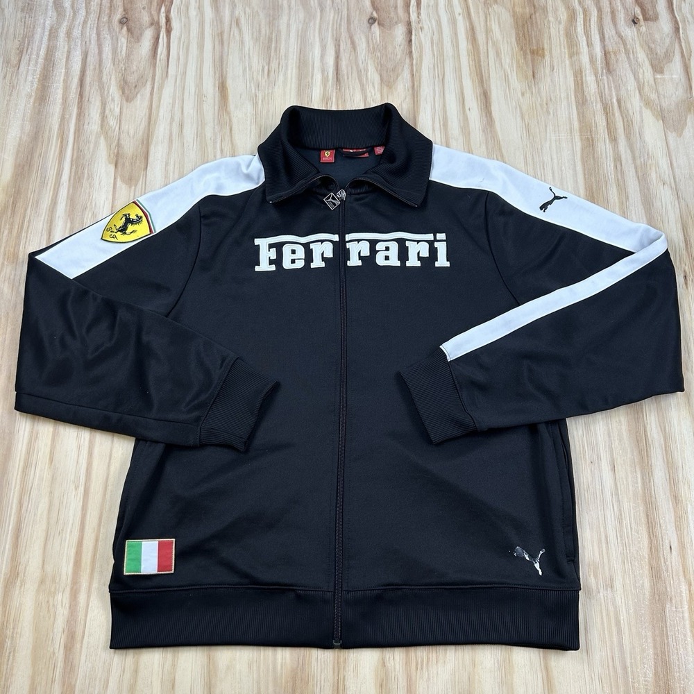 Puma Ferrari Black White Track Jacket Full Zip Scuderia Racing Logo Size XL Men